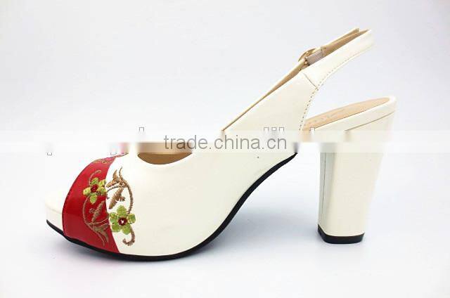 new high class mix color middle heel slingback sandals with embroider
