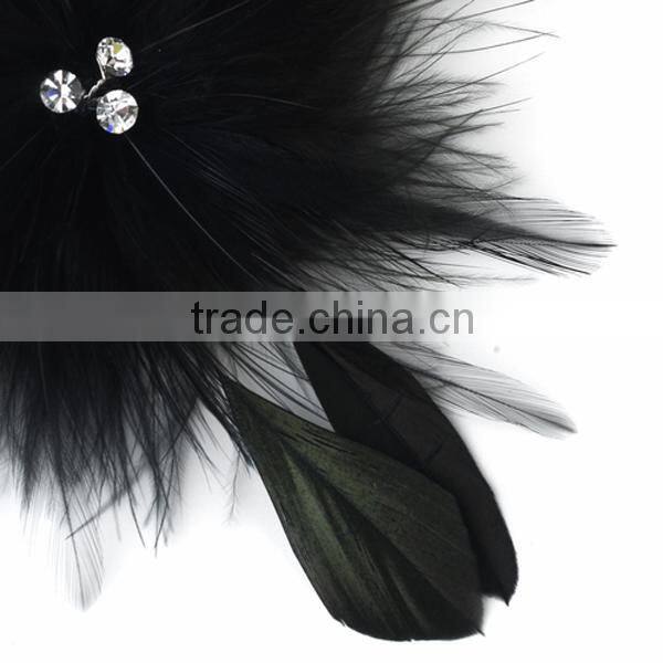 Bridal Crystal Black Feather Fascinator Clip Wedding Hair Accessories