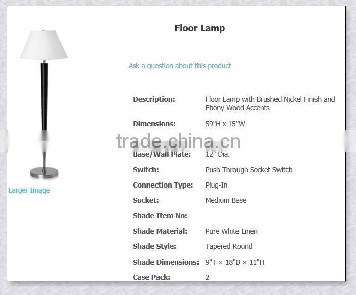 UL Approved Brushed Nickel with Ebony wook accents Standing Hotel Lighting XC-H118