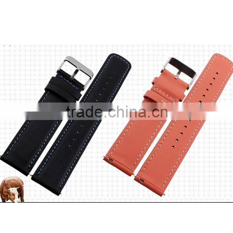 2015 New Style 22mm Black Orange Pink Leather watch strap wholesale 3pcs