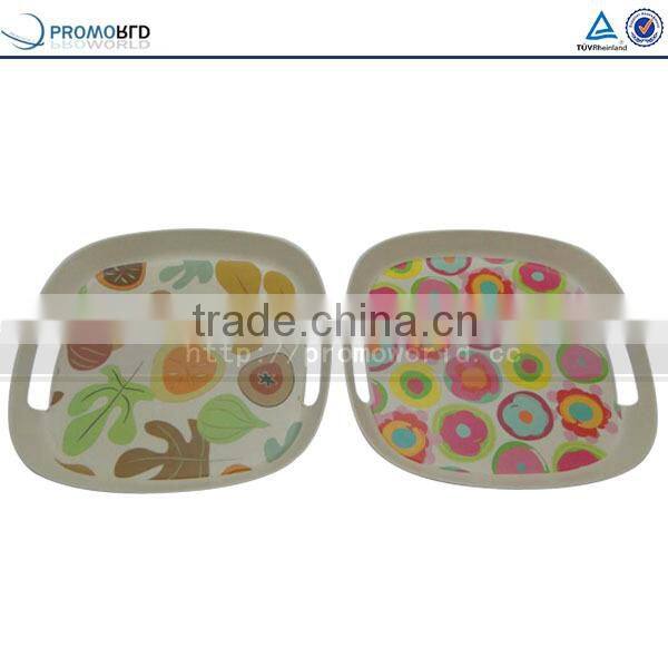 Eco-friendly Bamboo Fiber Custom Printed Square Carrying Serving Tray With Handles