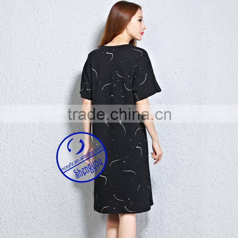 Custom wholesale 100 cotton summer casual full printed lady dress