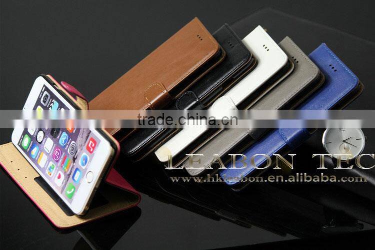 LEABON TEC new hot selling leather wallet case for iphone 6 plus, cell phone cover, mobile phone leather case for iphone 6 plus