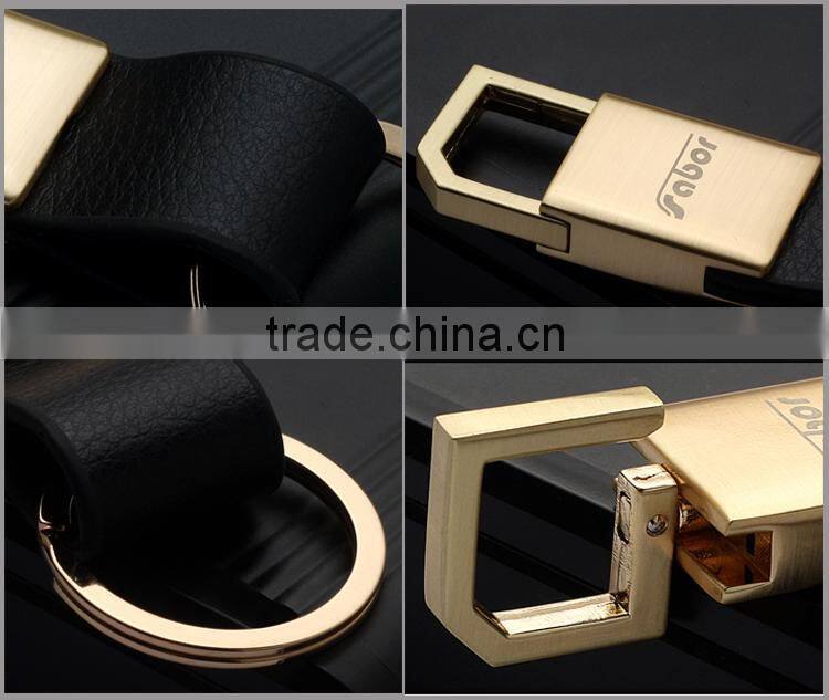 Custom Logo Gold Plating Leather Rotating Keychain