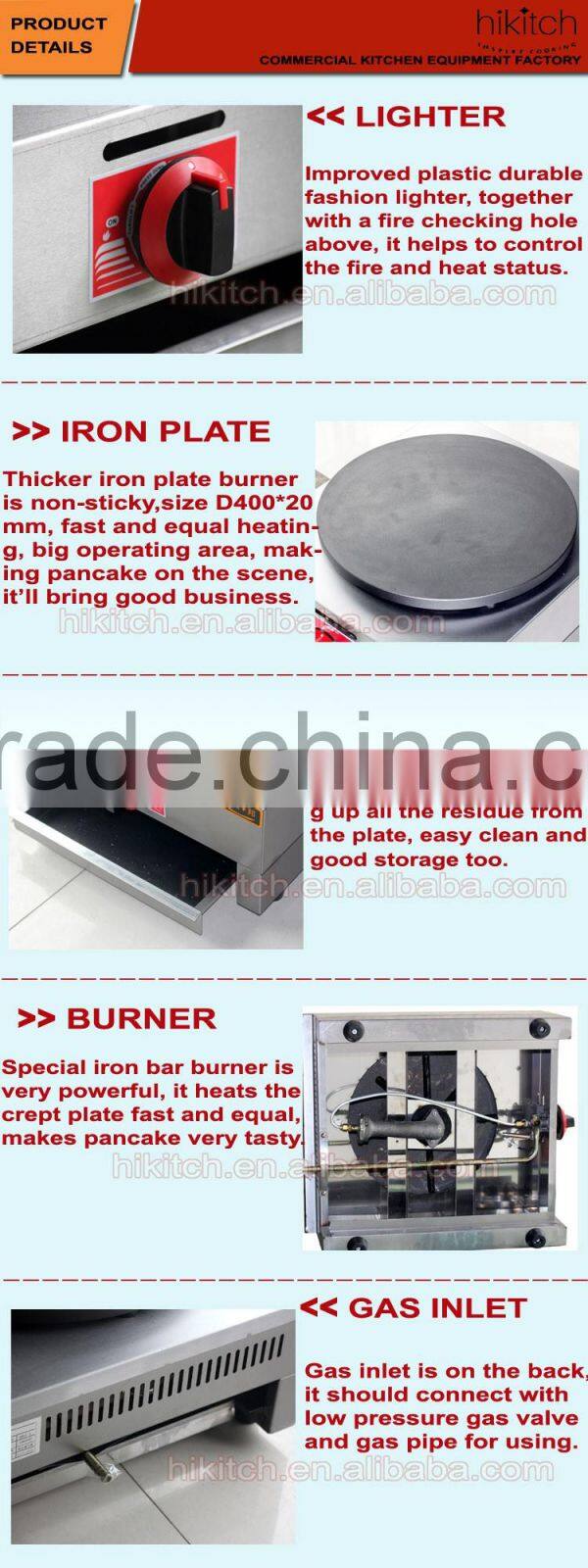 Guangzhou supplier stainless steel table top gas cooktops crepe maker