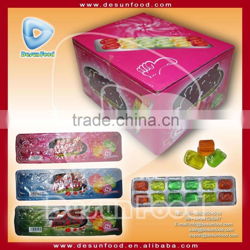 2016 new 12PCS colorful mini jelly cube with mix fruit flavors jelly manufacturer