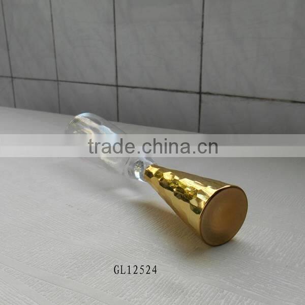 gold colored thick stem long champagne glasses
