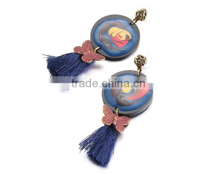 Valentine exotic blue tassel painted roud drop earingfor women with new design