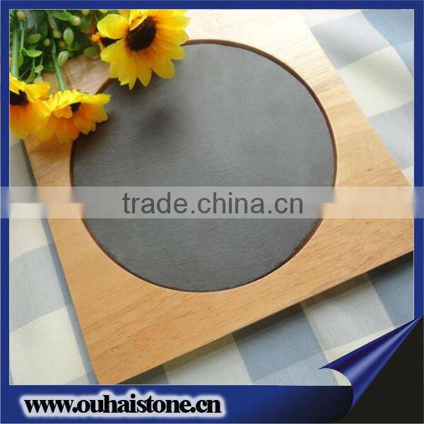 Natural black dinner slate trivets with wooden tray