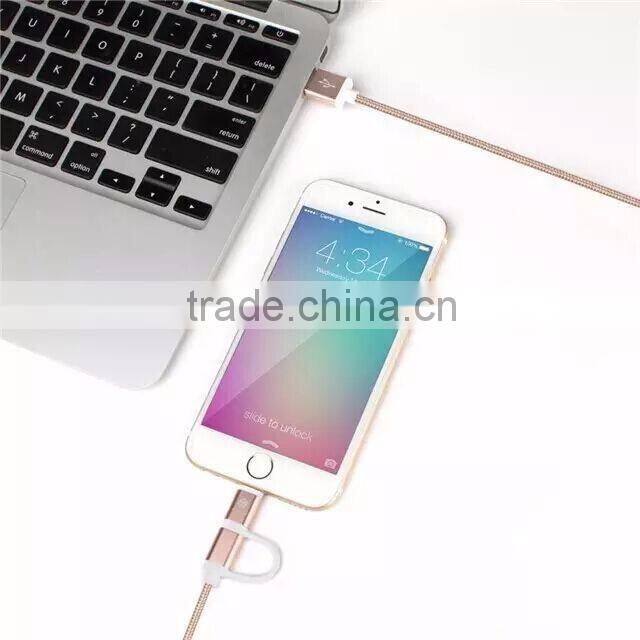 Braided aluminum head MFi 2 in 1 cable c48 to USB PVC multi usb data sync charger cable