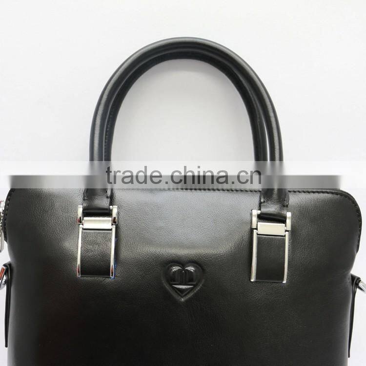 Special design men's black first layer lambskin leather multifunctional zipper briefcase
