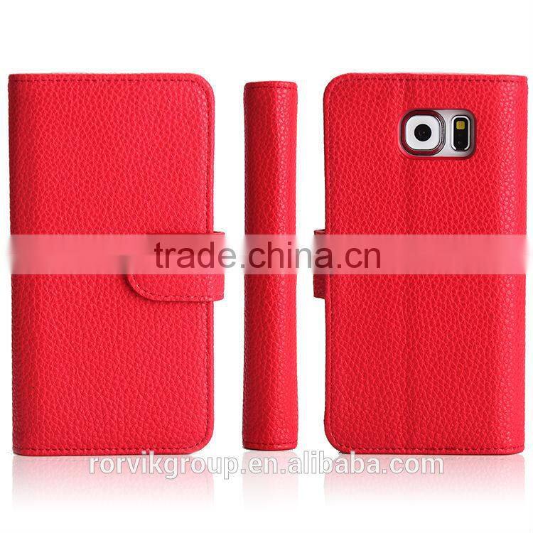 Book Style Leather Folio Case For samsung s6, Lichee Pattern Style Leather Case For samsung s6