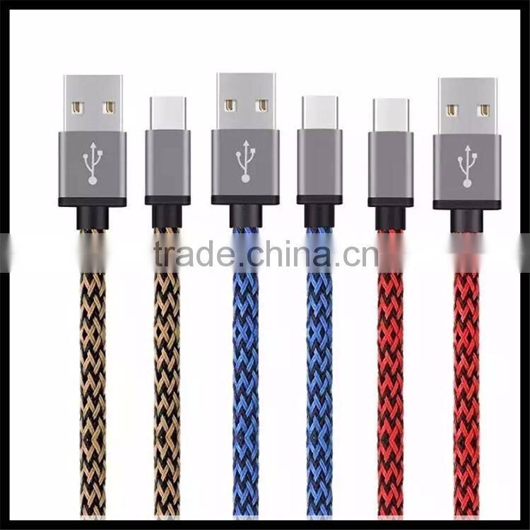 2016 Quick Charge Braided Aluminum Alloy Data Line Type-C to USB 2.0 Cable