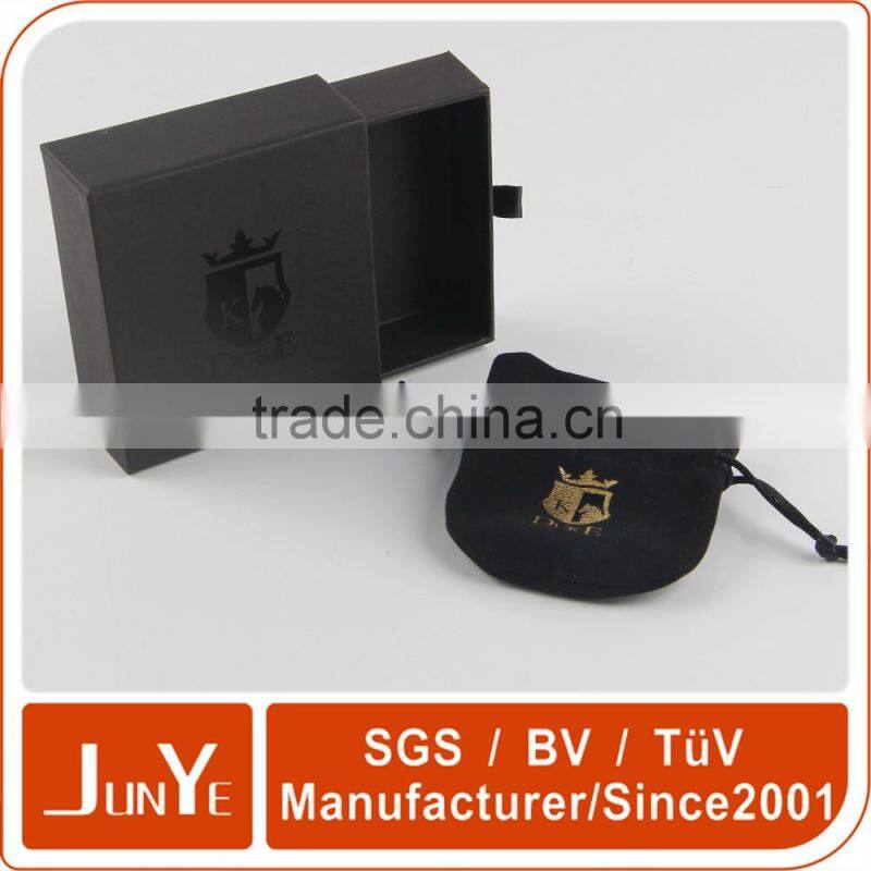 Junye black UV cardboard bracelet gift drawer packaging box with bag
