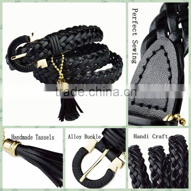 2015 Fashion 100% Handmade Braid Lady Belt With Tassels