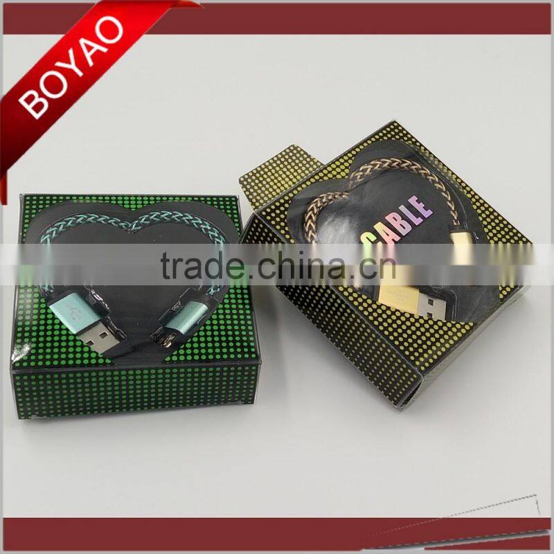 2016 Wholesale Colorful Short braided micro usb cable, nylon round micro usb cable 25cm