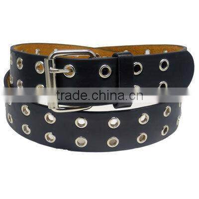 Beyond Mens Womens Trendy Double Grommets Hole Black PU Leather Belt