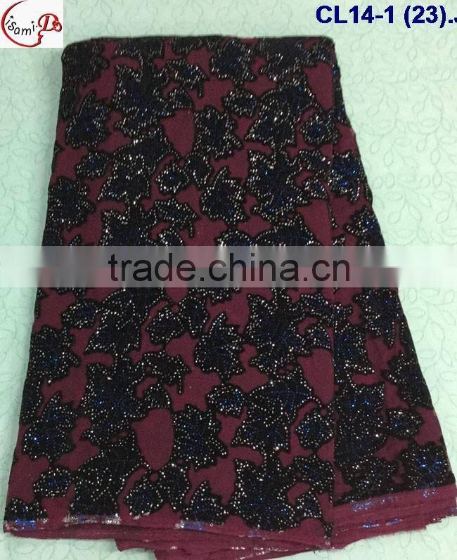 CL14-1 (26) New arrival and high quality African Velvet lace fabric with sequins for dress and clothes