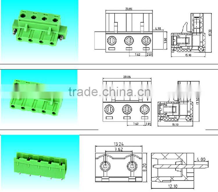 High Quality PCB Terminal Block Connector with Flange 7.62mm Pitch 300V, 15A XS2ESDA
