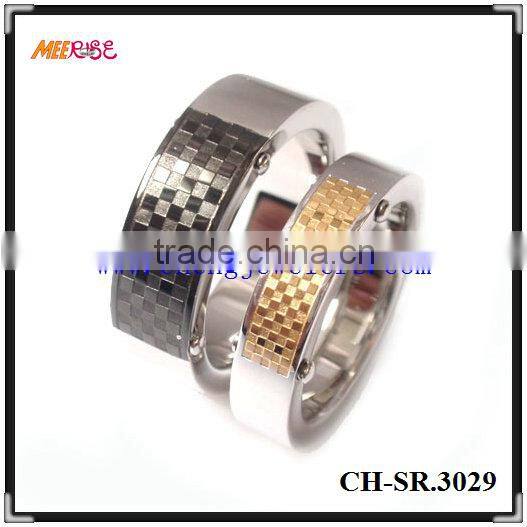 2014 high polished stainless steel couple ring with black strip