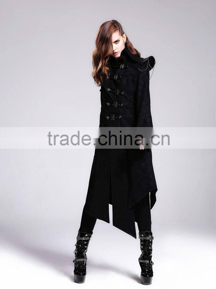 Devil fashion 2015 PUNK gothic long coat black jacket made in China CT014