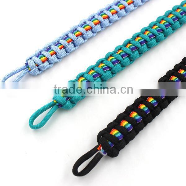 paracord bracelet with rainbow band and adjustable closure
