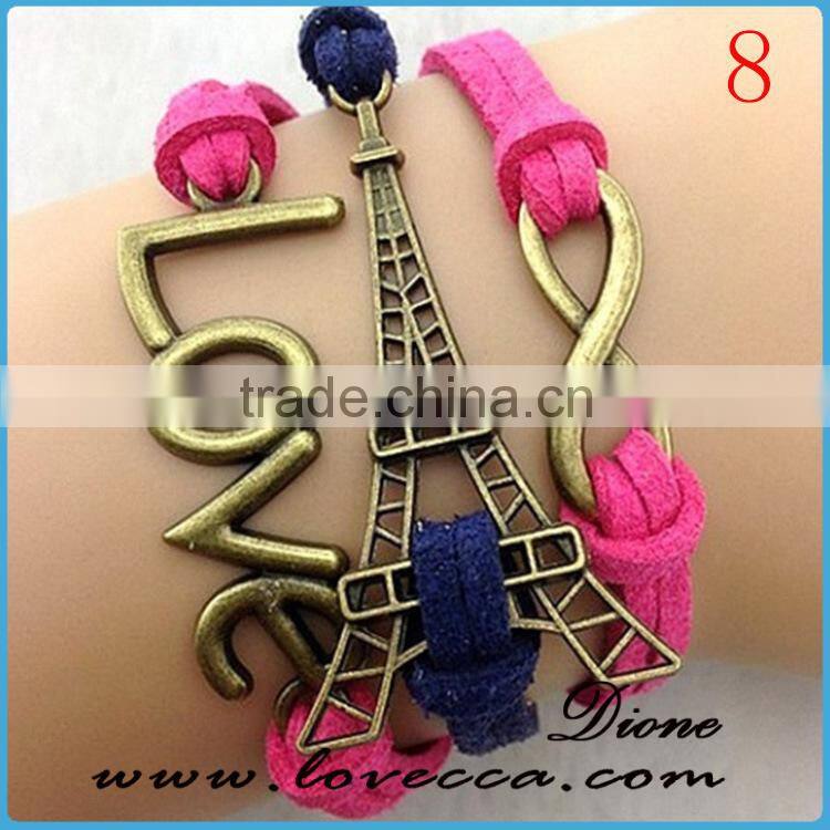 Cheap price on alibaba wholesale braided leather three layers anchor leather bracelet