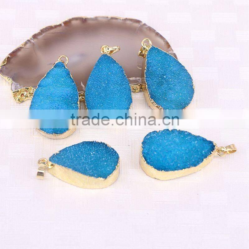 Mix Color Water Drop Agate Quartz Stone Druzy Pendant Gold Plated Charm Stone Pendants