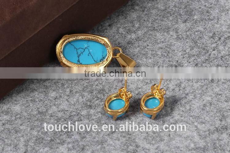 S0921-G-BL-TLIN 316l Stainless Steel Jewelry, Fashion Jewelry ,Natural Blue Stone Jewelry with 18K Gold