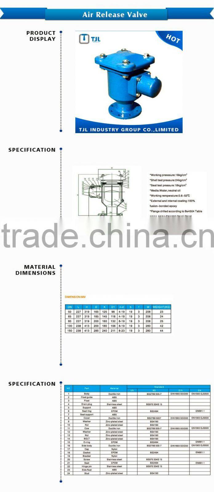DIN Standard air release valve Ductile Iron Material