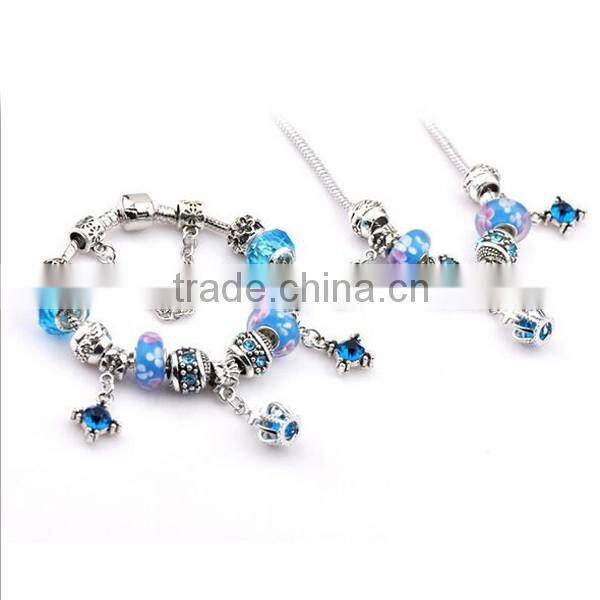 2016 DIY Blue Crystal Bead Charm Bracelets Jewelry