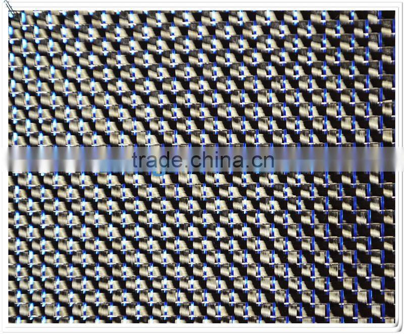 Excellent colored plain 3k carbon fiber fabric mixed woven blue metallic hybird cloth