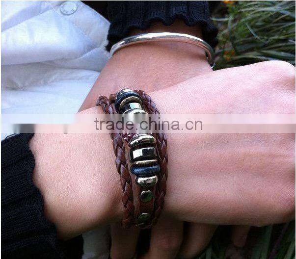 China style maked leather beaded bracelets with crystal bead