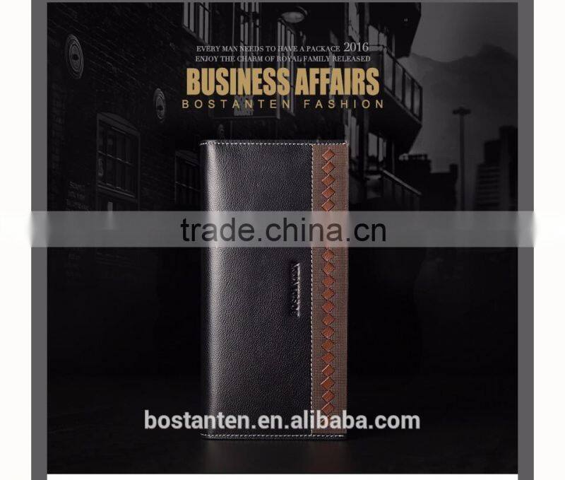 business men genuine leather money clip long wallet and clutch bag
