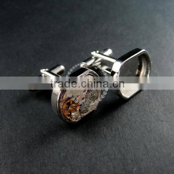13.5x16.5mm setting size steam punk watch movement silver DIY base tray French cufflink supplies cuff link findings 1500024