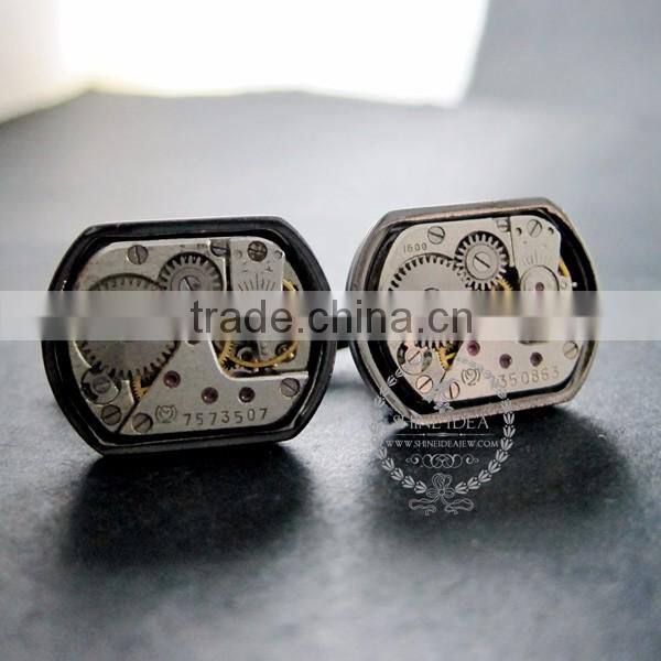 15x21mm vintage style steam punk watch movement core rhodium,metal gun black fashion cuff links 6600068