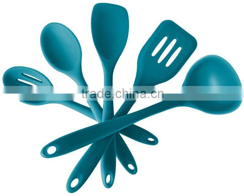 Silicone Kitchen Utensil Set (5 Piece) in Hygienic Solid Coating + Bonus 101 Cooking Tips