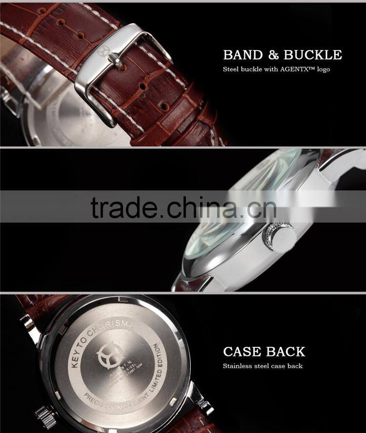 Steel Case White Dial Date Quartz Analog Genuine Leather Band Men Wrist Watch