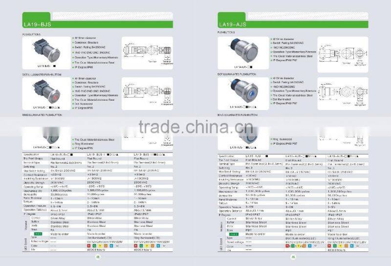 YUMO CE certification LA19-BJS delta bring metal ring with lamp button switch