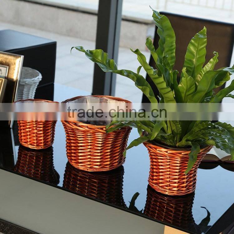 S&D Rattan small white round plastic flower pots light ceramic flower pot yard decoration