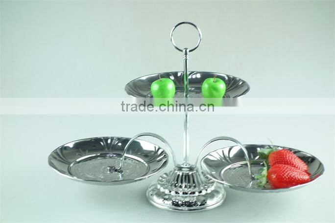stainless steel stock ceramic three layer silver cake stand holder fruit plate
