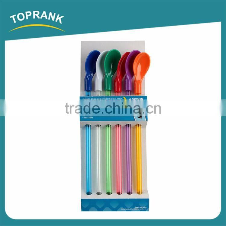 6pcs BPA free drinking straw ice cream spoon reusable plastic straw spoon