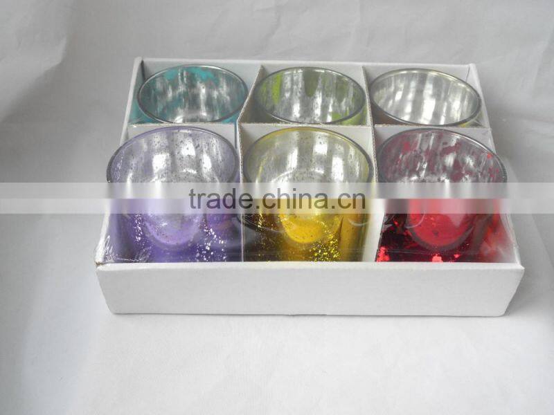 2016 electroplating glass tealight candle jar with metal stand