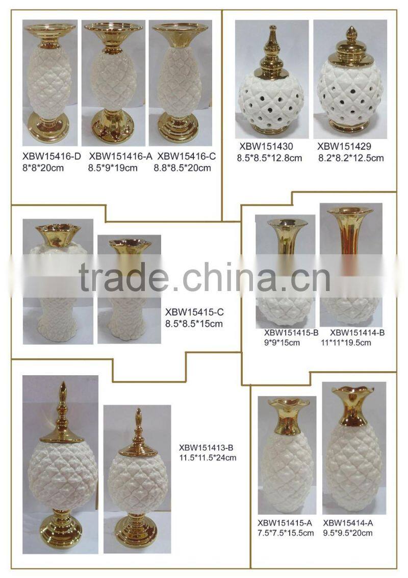 Ceramic pineapple shaped gold glazed storage jar candy chocolate pot drink container