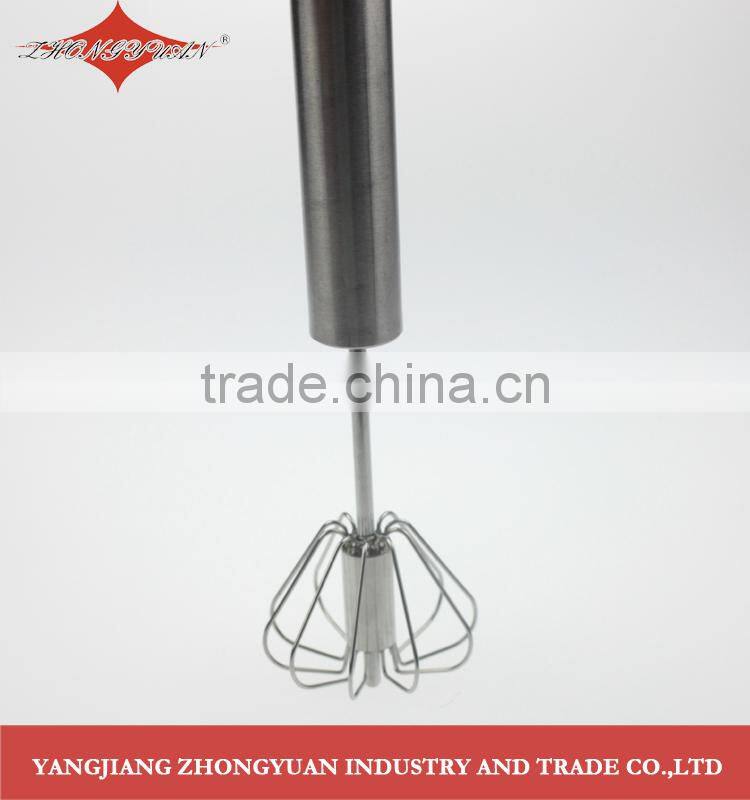 Stainless steel rotary self-mixer round head miracle whisk, hand push, 14-inch