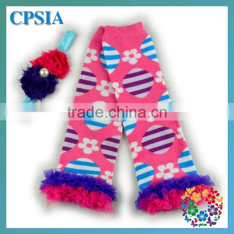 Shamrock baby leg warmers with headband cotton leg warmer with green chiffon knitted baby girls leg warmers with headband set