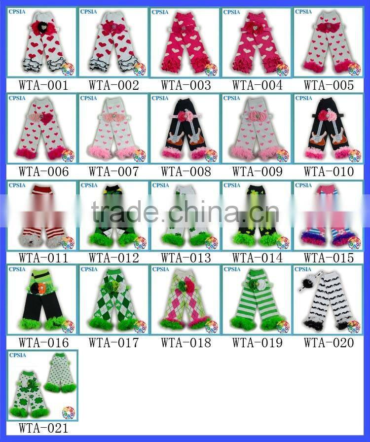 Shamrock baby leg warmers with headband cotton leg warmer with green chiffon knitted baby girls leg warmers with headband set