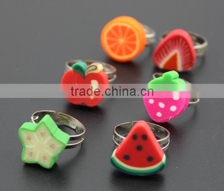 Kids rings cute Mixed Styles Fruit clay figure ring polymer clay children rings