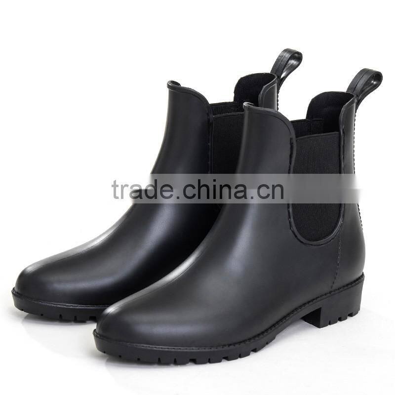 black matte PVC rain shoes wellington boots chelsea waterproof shoes women