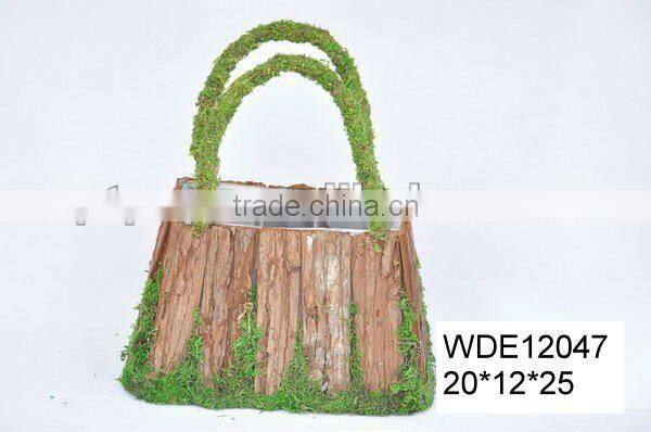 bark water can planter flower pot with moss decoration
